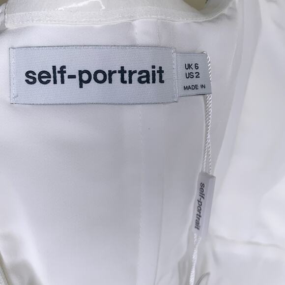 Self-Portrait White Taffeta Diamanté Embellished Trim Halter Neck Mini Dress - Picture 13 of 16